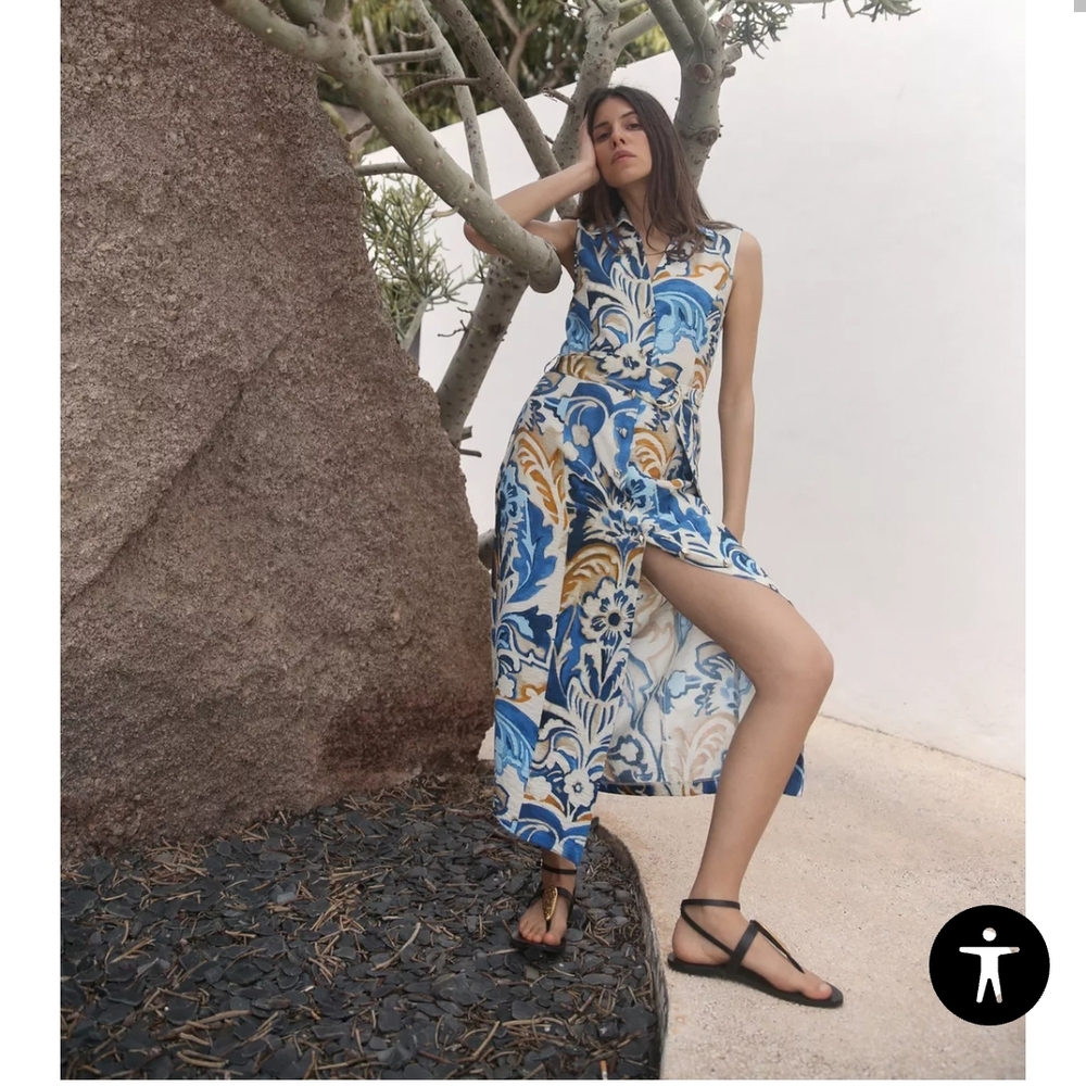 Zara High Low Dress in Blue and Gold Floral - Picture 2 of 10